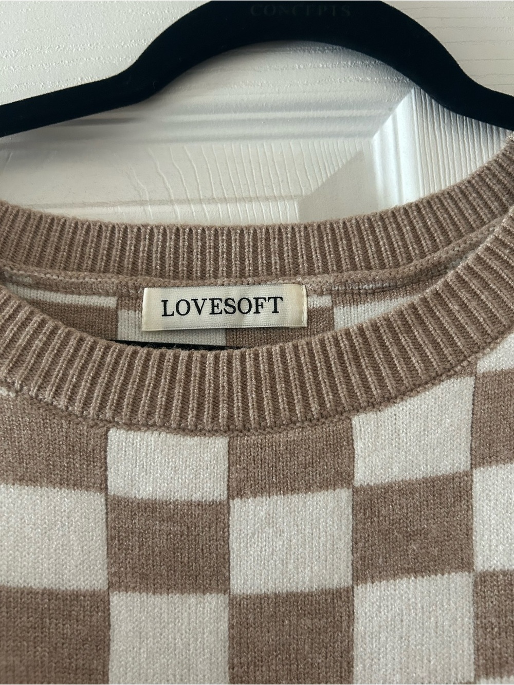 Love Soft Beige & Cream Checkerboard Sweater - Picture 4 of 5